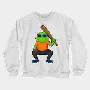 Frog at Baseball with Baseball bat & Sunglasses Crewneck Sweatshirt